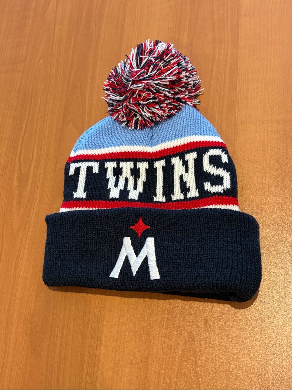 Minnesota Twins Pom Beanie Navy Light Blue Red white